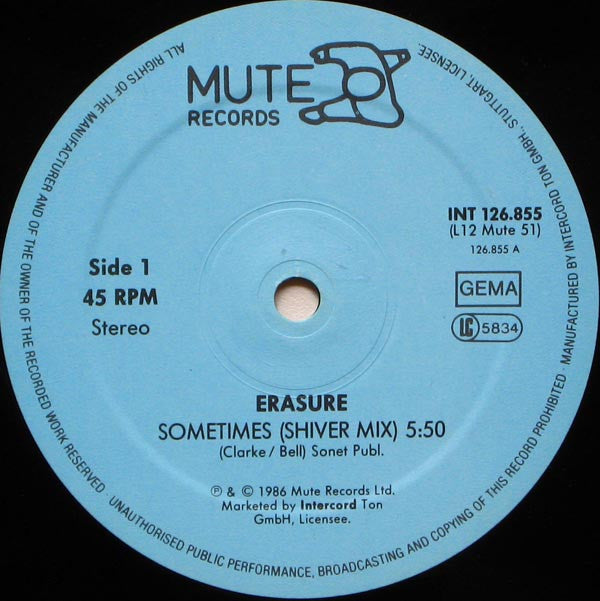 Erasure : Sometimes (Shiver Mix) (12", Maxi)