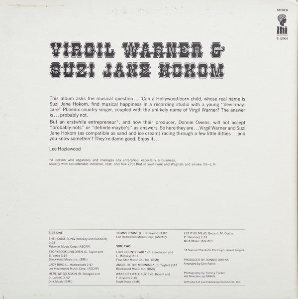 Virgil Warner & Suzi Jane Hokom : Virgil Warner & Suzi Jane Hokom (LP, Album)