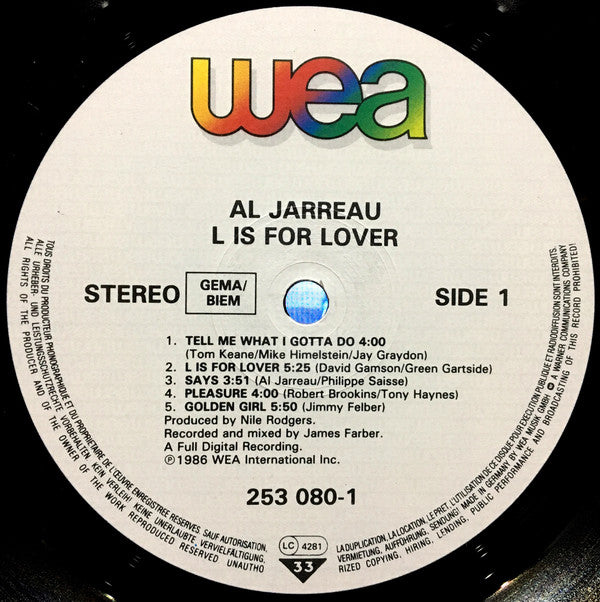 Al Jarreau : L Is For Lover (LP, Album)