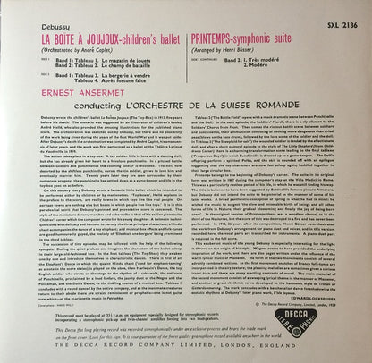 Claude Debussy - Ernest Ansermet, L'Orchestre De La Suisse Romande : La Boite A Joujoux / Printemps (LP, RE)