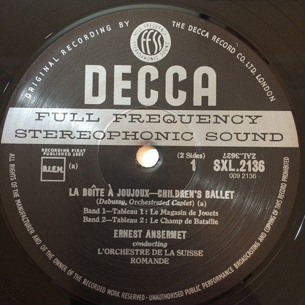 Claude Debussy - Ernest Ansermet, L'Orchestre De La Suisse Romande : La Boite A Joujoux / Printemps (LP, RE)