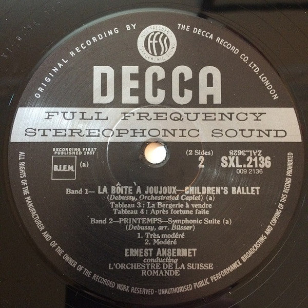 Claude Debussy - Ernest Ansermet, L'Orchestre De La Suisse Romande : La Boite A Joujoux / Printemps (LP, RE)