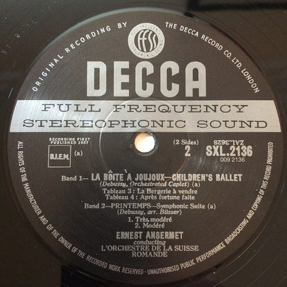 Claude Debussy - Ernest Ansermet, L'Orchestre De La Suisse Romande : La Boite A Joujoux / Printemps (LP, RE)