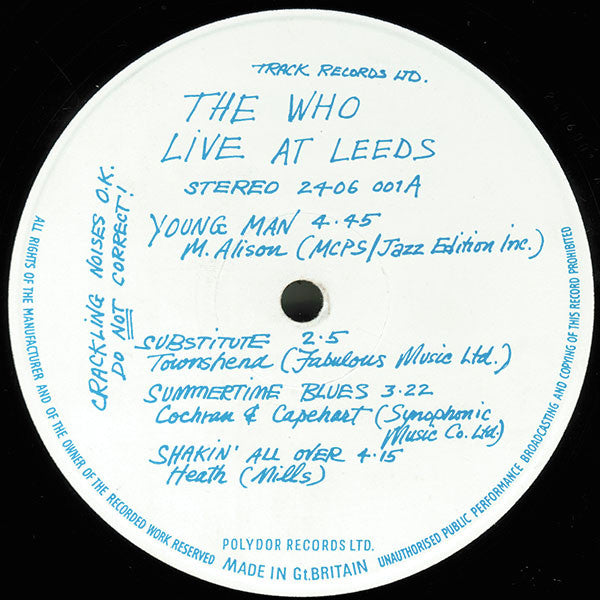 The Who : Live At Leeds (LP, Album, Bla)