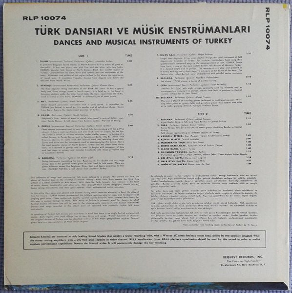 Various : Türk Dansları Ve Muzik Enstrümanları - Dances And Musical Instruments Of Turkey (LP)