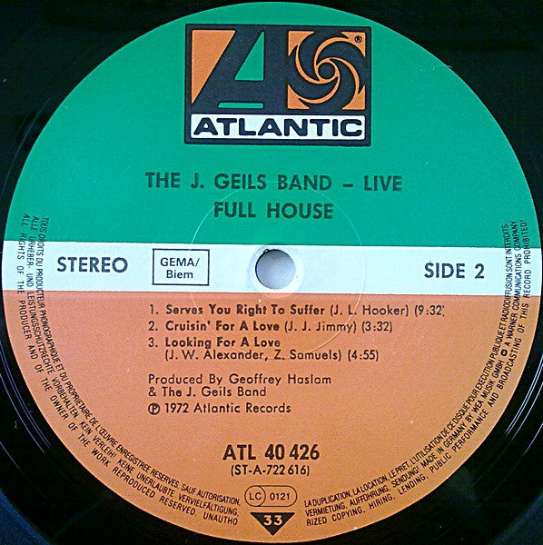 The J. Geils Band : "Live" Full House (LP, Album, RE)
