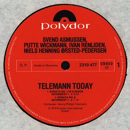 Georg Philipp Telemann, Svend Asmussen, Putte Wickman, Ivan Renliden, Niels-Henning Ørsted Pedersen : Telemann Today (LP, Album)