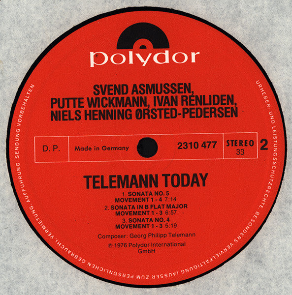 Georg Philipp Telemann, Svend Asmussen, Putte Wickman, Ivan Renliden, Niels-Henning Ørsted Pedersen : Telemann Today (LP, Album)