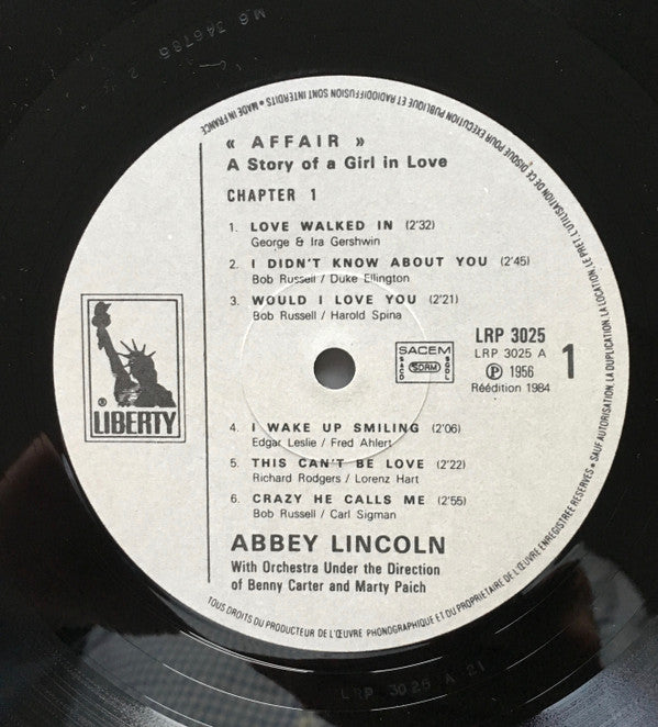 Abbey Lincoln : Abbey Lincoln's Affair... A Story Of A Girl In Love (LP, Album, Mono, RE)