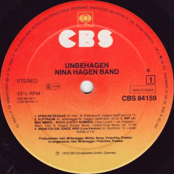 Nina Hagen Band : Unbehagen (LP, Album)