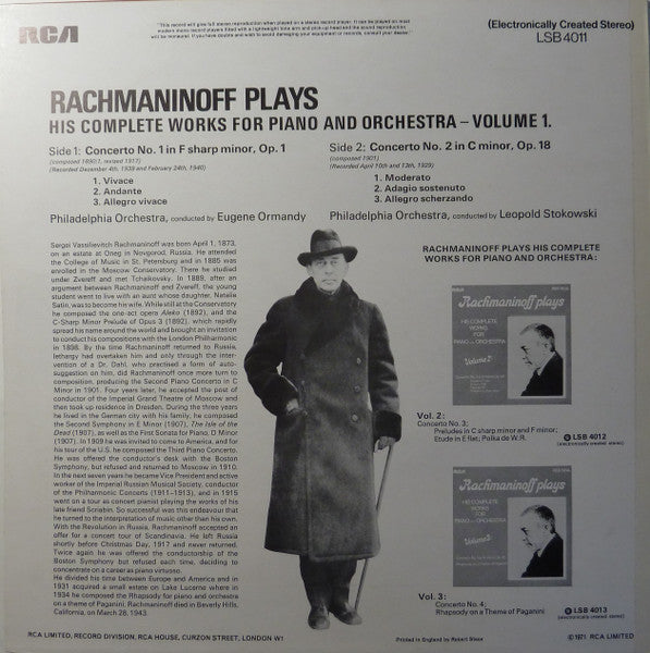Sergei Rachmaninoff : Rachmaninoff Plays His Complete Works For Piano And Orchestra - Volume 1 (LP, Comp)