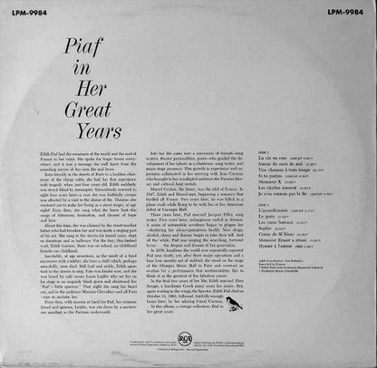 Edith Piaf : Piaf In Her Great Years (LP, Comp)