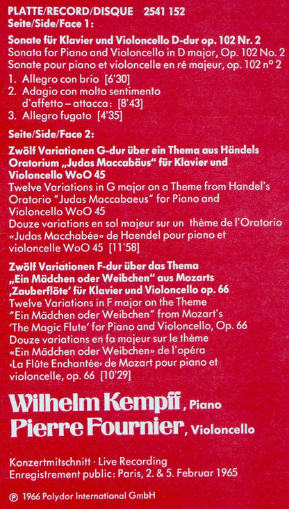 Ludwig Van Beethoven / Wilhelm Kempff, Pierre Fournier : Die Cellosonaten - The Cello Sonatas - Les Sonates Pour Violoncelle (3xLP + Box)