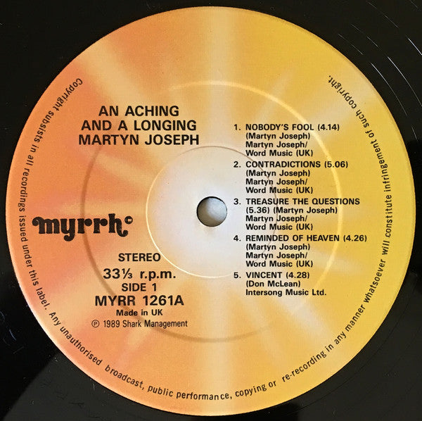 Martyn Joseph : An Aching And A Longing (LP, Album)