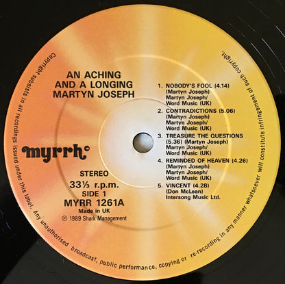 Martyn Joseph : An Aching And A Longing (LP, Album)