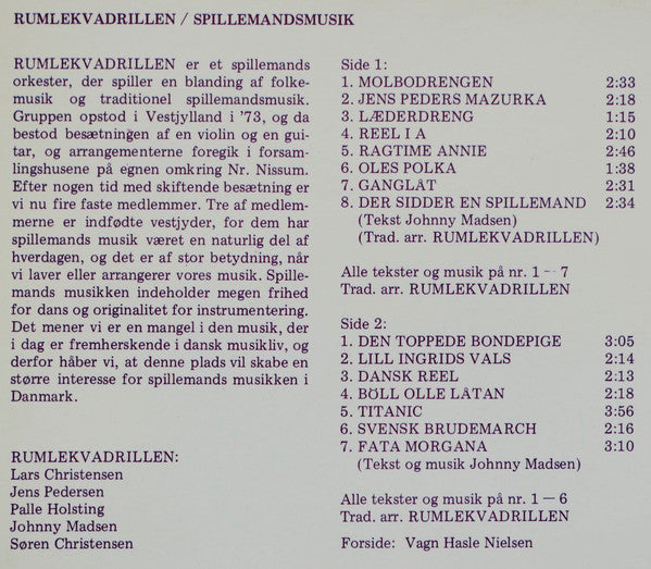 Rumlekvadrillen : Spillemandsmusik Med Rumlekvadrillen (LP)