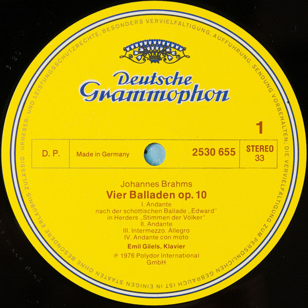 Johannes Brahms, Emil Gilels : Balladen Op. 10 / Fantasien Op. 116 (LP)