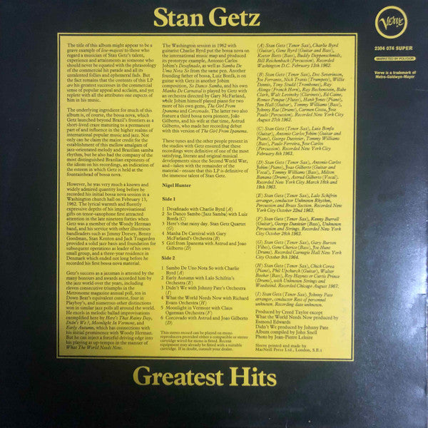 Stan Getz : Greatest Hits (LP, Comp)