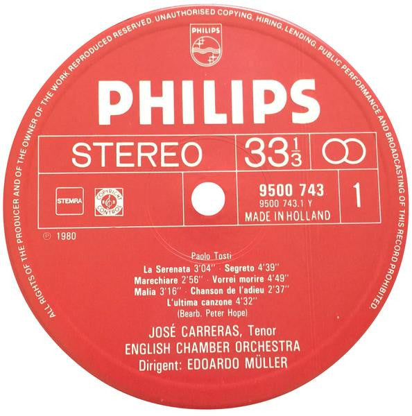 José Carreras : Sings Francesco Paolo Tosti (LP, Album)