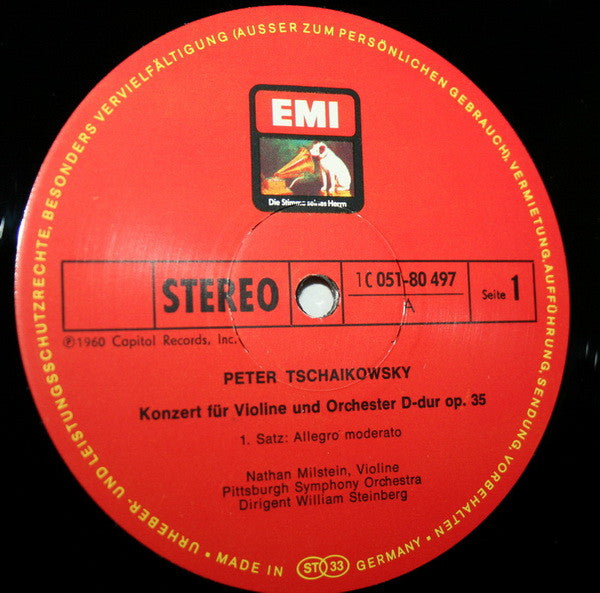 Pyotr Ilyich Tchaikovsky, Nathan Milstein - Pittsburgh Symphony Orchestra, William Steinberg : Konzert Für Violine Und Orchester D-Dur Op. 35 (LP, RE)
