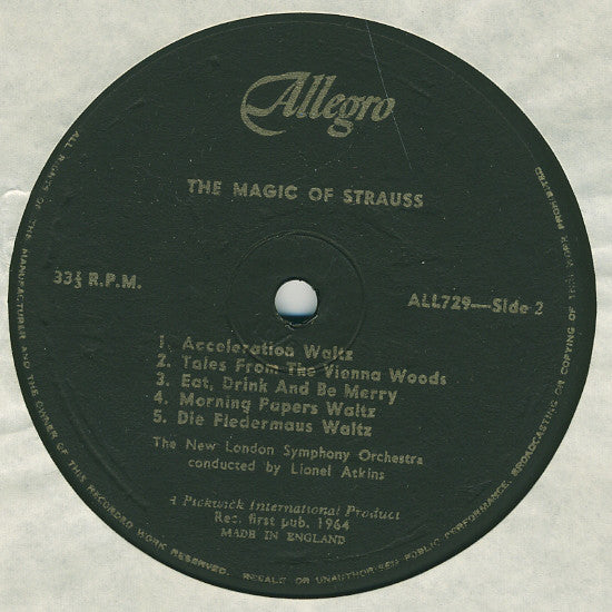 The New Symphony Orchestra Of London Conducted By Lionel Atkins : The Magic Of Strauss (LP, Comp, Mono)