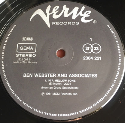 Ben Webster : Ben Webster And Associates (LP, Album, RE)