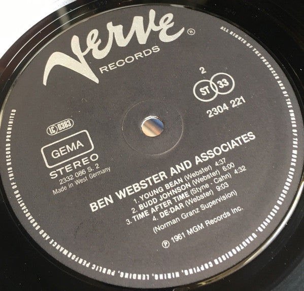 Ben Webster : Ben Webster And Associates (LP, Album, RE)