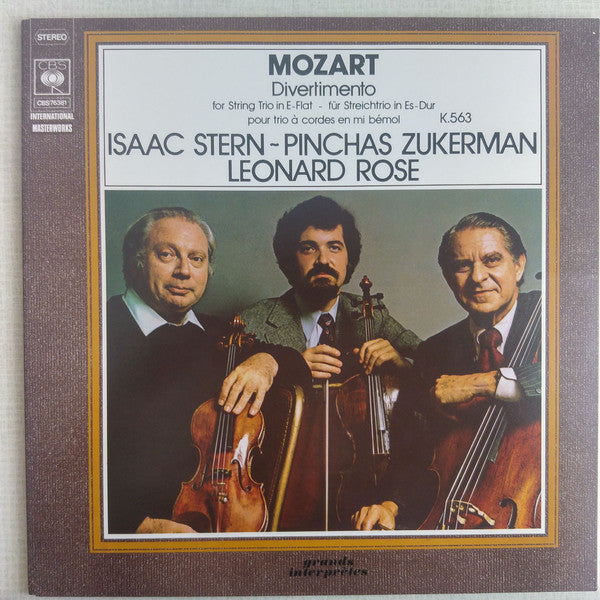 Wolfgang Amadeus Mozart, Isaac Stern, Pinchas Zukerman, Leonard Rose : Divertimento For String Trio In E-Flat, K. 563 (LP, Album, Gat)