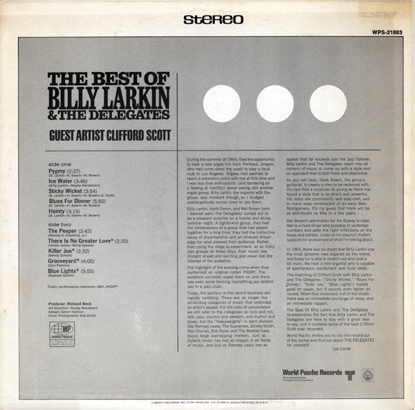 Billy Larkin And The Delegates Guest Artist Clifford Scott : The Best Of (LP, Comp)