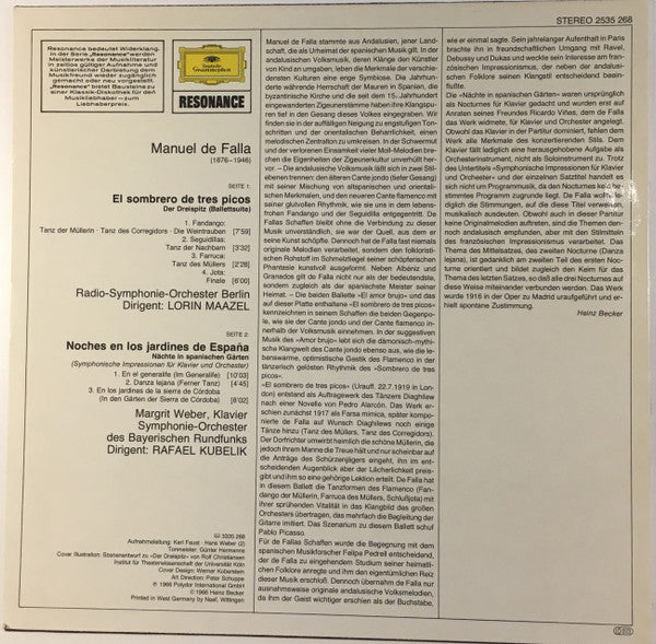 Manuel De Falla / Lorin Maazel, Margrit Weber · Rafael Kubelik : Tänze Aus »Der Dreispitz« /  Nächte In Spanischen Gärten (LP, Comp)