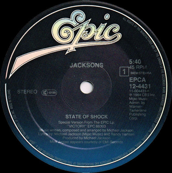 The Jacksons : State Of Shock (12", Maxi)