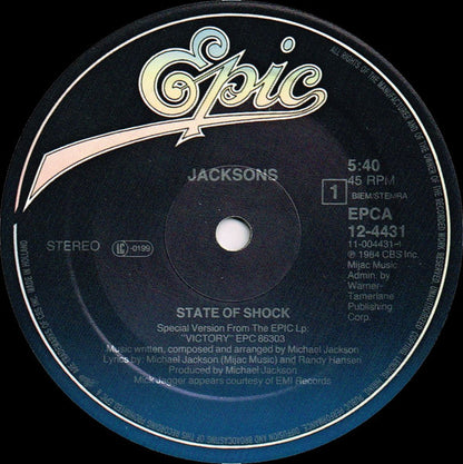 The Jacksons : State Of Shock (12", Maxi)