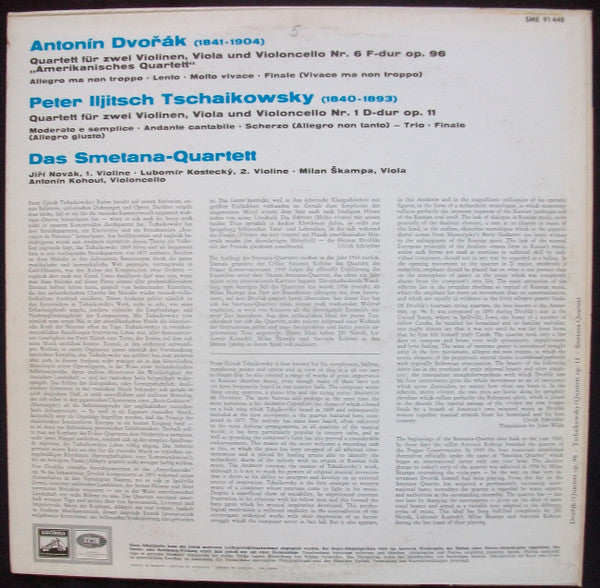 Antonín Dvořák / Pyotr Ilyich Tchaikovsky - Smetana Quartet : Streichquartett  Nr. 6 F-dur Op. 96 / Streichquartett Nr. 1 D-dur Op. 11 (LP)