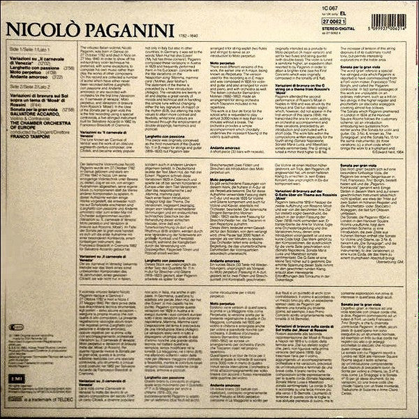 Niccolò Paganini - Salvatore Accardo, The Chamber Orchestra Of Europe, Franco Tamponi : Paganini Volume 1 (LP)
