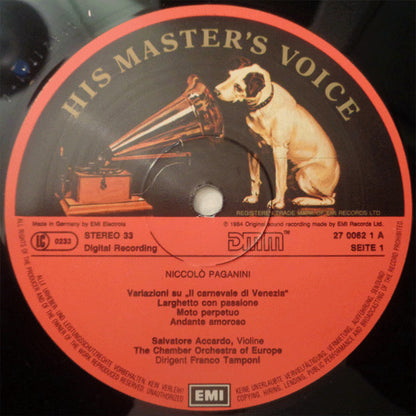 Niccolò Paganini - Salvatore Accardo, The Chamber Orchestra Of Europe, Franco Tamponi : Paganini Volume 1 (LP)