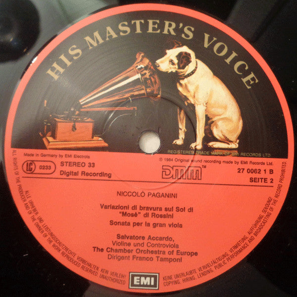 Niccolò Paganini - Salvatore Accardo, The Chamber Orchestra Of Europe, Franco Tamponi : Paganini Volume 1 (LP)