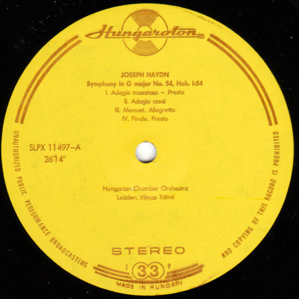 Joseph Haydn - Hungarian Chamber Orchestra, Vilmos Tátrai : Symphony No. 54 In G Major / Symphony No. 56 In C Major (LP)