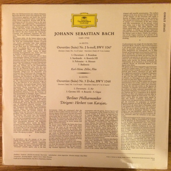 Johann Sebastian Bach - Herbert von Karajan, Berliner Philharmoniker : Ouvertüren (Orchestersuiten) Nr. 2 & 3 (LP)