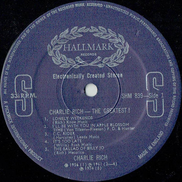 Charlie Rich : The Greatest! (LP, Comp)