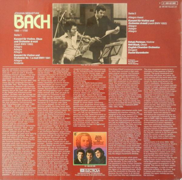 Johann Sebastian Bach - Itzhak Perlman, Daniel Barenboim, Neil Black (3), English Chamber Orchestra : Violinkonzerte d-moll • Nr. 1 a-moll • Konzert Für Violine Und Oboe d-moll (LP, Album)