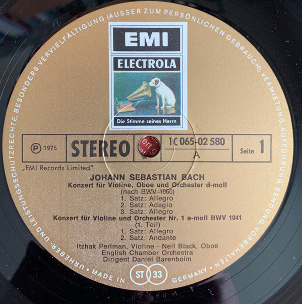 Johann Sebastian Bach - Itzhak Perlman, Daniel Barenboim, Neil Black (3), English Chamber Orchestra : Violinkonzerte d-moll • Nr. 1 a-moll • Konzert Für Violine Und Oboe d-moll (LP, Album)