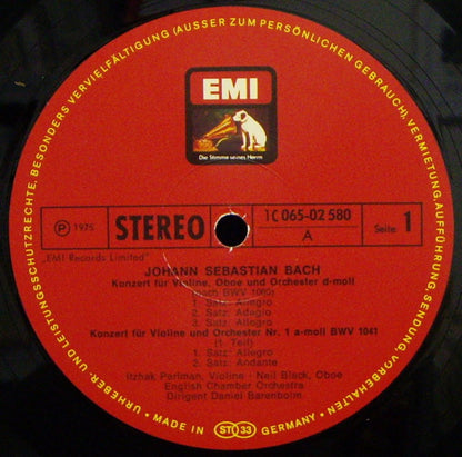 Johann Sebastian Bach - Itzhak Perlman, Daniel Barenboim, Neil Black (3), English Chamber Orchestra : Violinkonzerte d-moll • Nr. 1 a-moll • Konzert Für Violine Und Oboe d-moll (LP, Album)