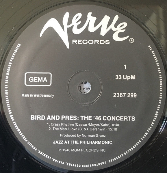 Bird (28) And Pres (2) : Bird And Pres: The '46 Concerts (2xLP, Comp, RE, Gat)