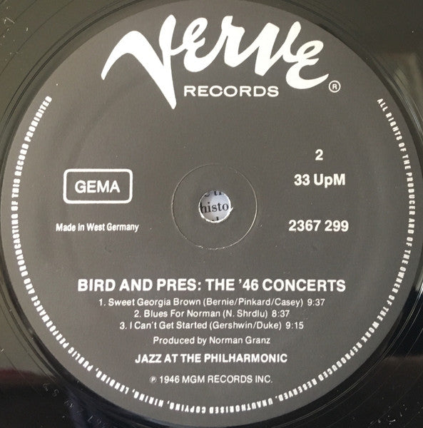 Bird (28) And Pres (2) : Bird And Pres: The '46 Concerts (2xLP, Comp, RE, Gat)