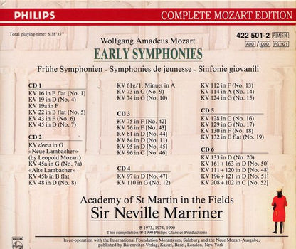Wolfgang Amadeus Mozart - The Academy Of St. Martin-in-the-Fields, Sir Neville Marriner : Early Symphonies = Frühe Symphonien = Symphonies De Jeunesse = Sinfonie Giovanili (6xCD, Comp, Sli + Box, RE)