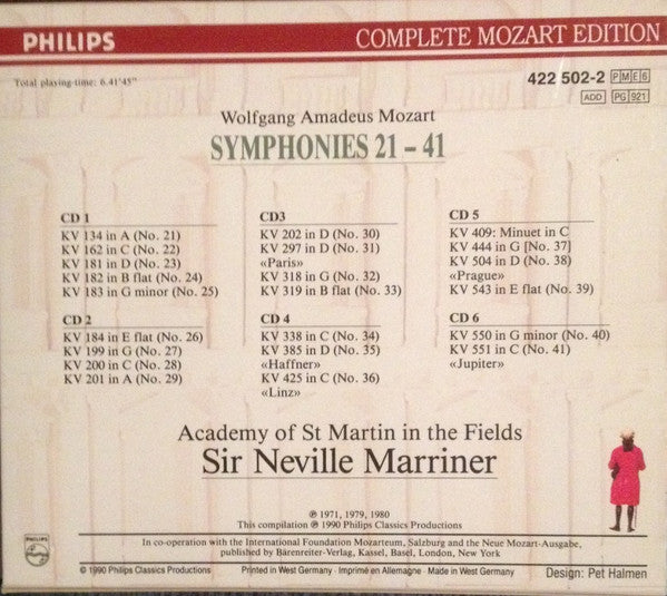 Wolfgang Amadeus Mozart, The Academy Of St. Martin-in-the-Fields, Sir Neville Marriner : Symphonies 21 - 41 (6xCD, RE, Sli + Box, Comp)