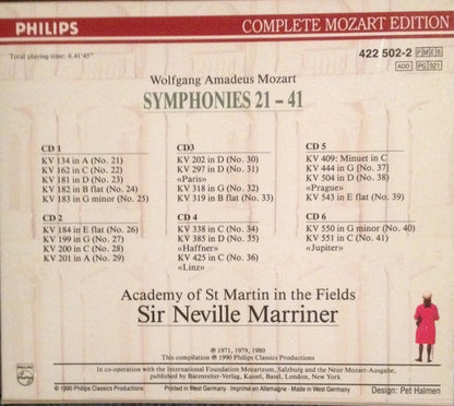 Wolfgang Amadeus Mozart, The Academy Of St. Martin-in-the-Fields, Sir Neville Marriner : Symphonies 21 - 41 (6xCD, RE, Sli + Box, Comp)