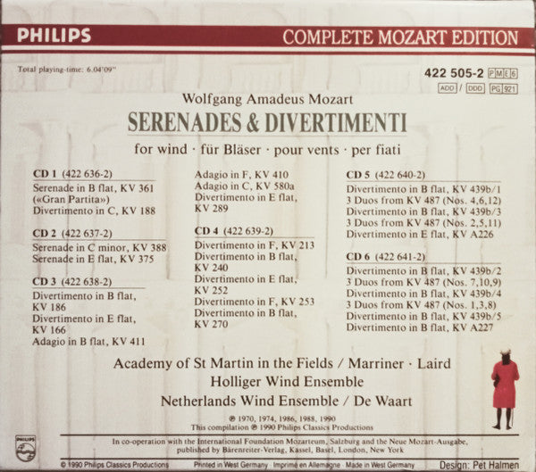 Wolfgang Amadeus Mozart : Serenades And Divertimenti For Wind (Box, Sli + 6xCD, Comp, RM)