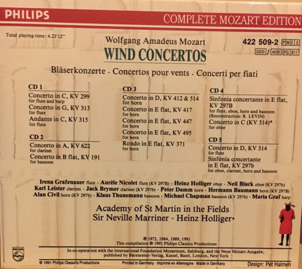 Wolfgang Amadeus Mozart : Wind Concertos (5xCD, Comp + Box, Sli)