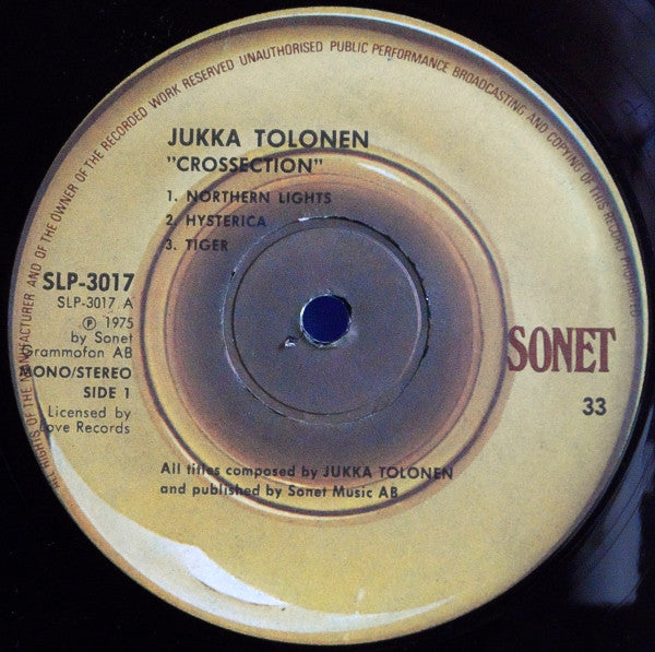 Jukka Tolonen : Crossection (LP, Album, Comp)